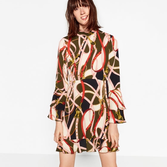 zara dress with printed belt